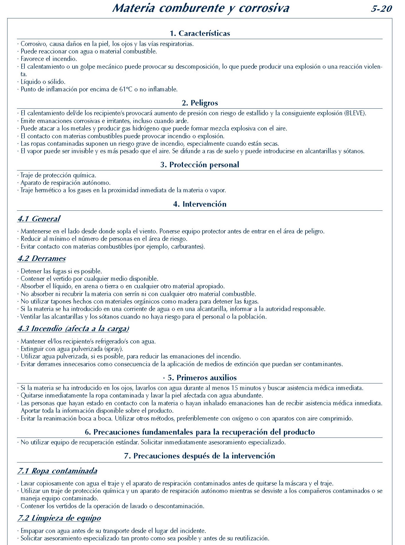 236 FICHA 5-20 MATERIA COMBURENTE CORROSIVA FICHAS EMERGENCIA